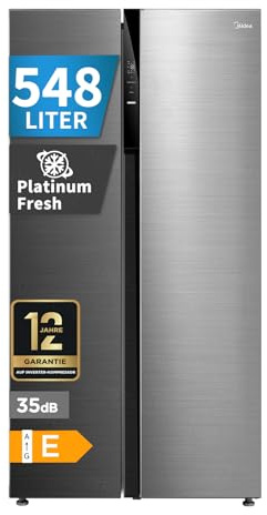Midea 548L Side by Side Frigorifero, Total No Frost, MERS530FGE46EU | AllAround Cooling, Compressore Inverter, Funzione SuperCooling, Silenzioso 35 dB, Altezza 176,5 cm, Acciaio Bru