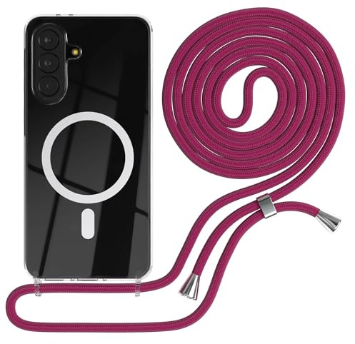 EAZY CASE - Handykette kompatibel mit Galaxy A37 Kette zum Umhängen Stoßfest Handyhülle für Galaxy A37 Silikon Hülle mit Band Handytasche Transparent als Fallschutz in Pink