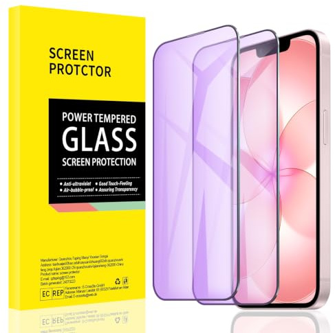 【2 Pack】Tempered Glass Film Anti-Blue Light Screen Protector for iPhone 17e/16e/14/13/13 Pro, Anti-Glare, 9H, HD, Eye Protection, Scratch & Smudge-Resistant Surface, No Bubbles, Anti Fingerprint