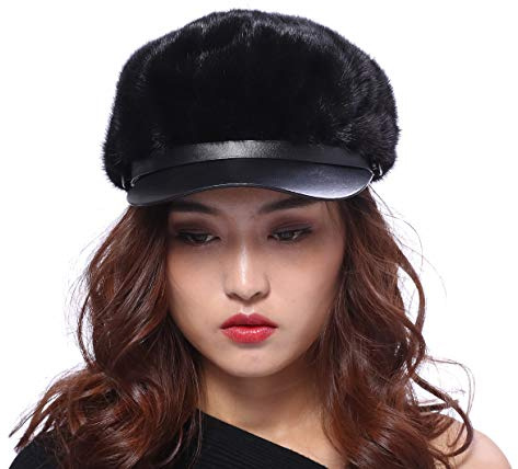 Schirmmütze Damen Fell Kaffee Schiebermütze Beanie Wintermütze echte Pelz Mütze