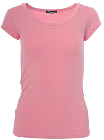 Easy Young Fashion - Damen Basic Rundhals T-Shirt - Kurzarm Unterziehshirt Skinny Fit 1001 - Pfirsichrosa S