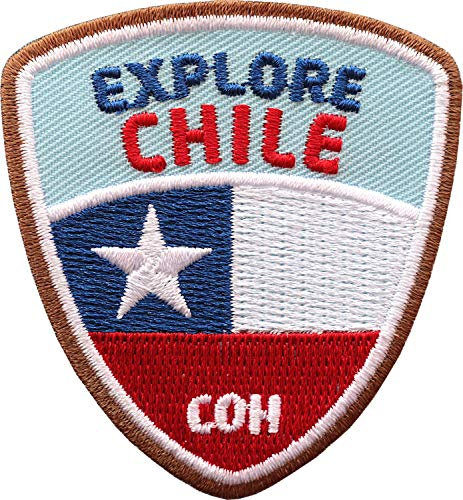 2 x Chile Abzeichen 55 x 60 mm gestickt/Explore Chile Aufnäher Aufbügler Sticker Wappen Patches für Kleidung Rucksack/Reiseführer Abenteuer Flagge Fahne Land