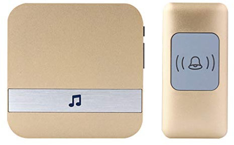 LIUXIUER Wireless Doorbell Waterproof, 1 Transmitter 1 Receiver Wireless Remote Control Doorbell, 52 Polyphonic Music / 4 Volume Levels / 300M (984FT) Transmission Distance,Gold