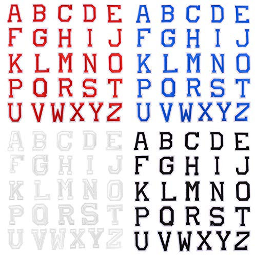 LUTER 104 Stück Buchstaben zum Aufnähen, Buchstaben von A bis Z, zum Aufbügeln auf Patches, bestickte Patches für Kleidung, Handwerk – Rot, Blau, Weiß, Schwarz