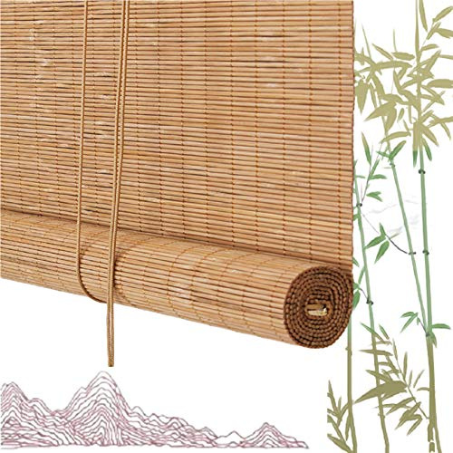 Natürliche Bambus-Rollo,Raffrollo Außen,Lichtfilter Bambus-Rollo,Bambusjalousien Rollläden Mit Haken,Sonnenschutz Und Sichtschutz Rollo,für Fenster Und Türen,Balkon,Anpassbar (90x120cm/36X47in)