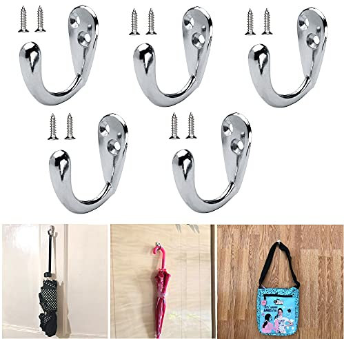 TERF® Polished Chrome Single Wall Mounted & Door Hat Coat Robe Hooks for Bathroom Bedroom Kitchen Office Door Hooks with Fixing Screw - Pack of 5