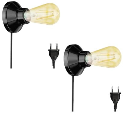 ledscom.de 2 Stück E27 Porzellan Lampen-Fassung Elektra, rund Stecker Schalter, schwarz + LED Vintage gold max. 814lm extra-warmweiß 3-Stufen