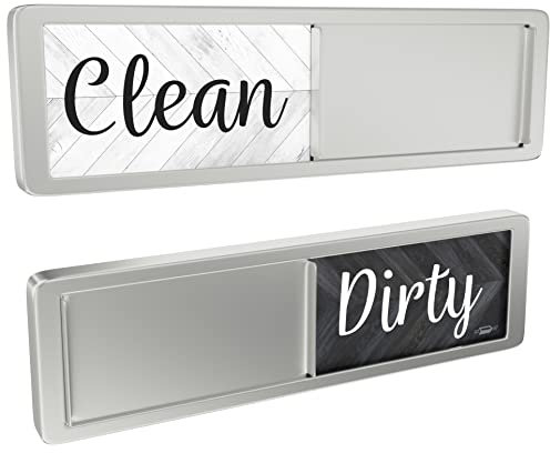 Dishwasher Magnet Clean Dirty Sign, Clean Dirty Magnet for Dishwasher, Rustic Farmhouse Kitchen Decor, Magnetic Dish Washer Sign Indicator, Sliding Rustic Dish Washer Signs, Black & White Parquet