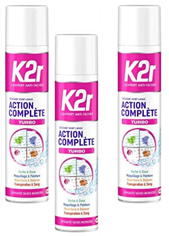 K2R 3 Actions Complete Turbo – Aerosol (400 ml) – Fleckenentferner vor dem Waschen – alle Arten von Flecken – sogar verkrustet