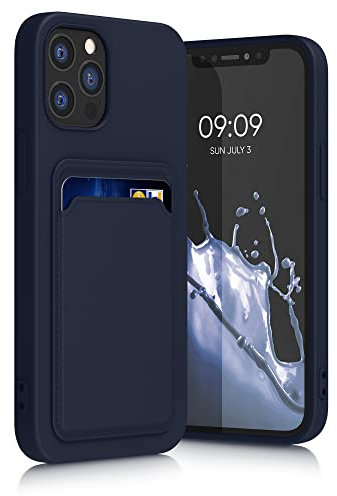 kwmobile Handyhülle kompatibel mit Apple iPhone 12 / iPhone 12 Pro Hülle - Handy Cover mit Fach für Karten - in Dunkelblau