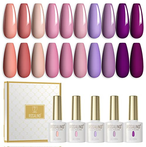 ROSALIND UV Nagellack Shellac Nagellack 10PCS Farbgel Color Nail Gel, Lila Rosa Rot Semi Permanent Nägel Shellac Set Salon/Home Nagelpolnischer Kit 6ML Valentinstag
