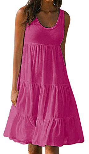 Ni_ka Robe De Plage Femme Unie à Col Rond Robe D'éTé Chic Grande Taille LéGer Et Confortable Dress Noir Blanc Rose Taille S à 5XL, Ni_kashirt44599