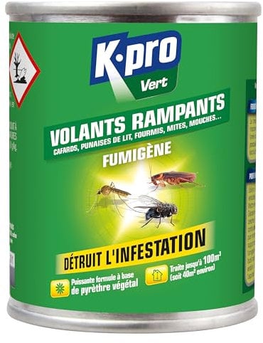 K.PRO Vert - Fumigène Insecticide Insectes Volants et Rampants - Spécial Infestation - Action Intégrale, Radicale & Longue Durée - Au Pyrèthre Végétal - Technique Professionnelle - 50g - environ 40m²