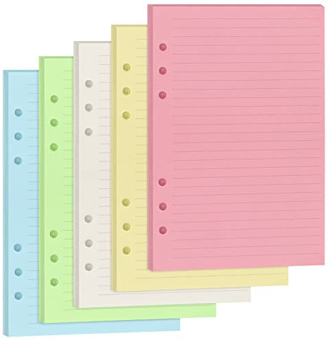 Skycase A5 Nachfüllpapier [150 Blatt/300 Seiten] – Linierte Blätter mit 6 Löchern, 100 GSM (5 Farben) für Filofax, Ringbücher, Notizen & Skizzen