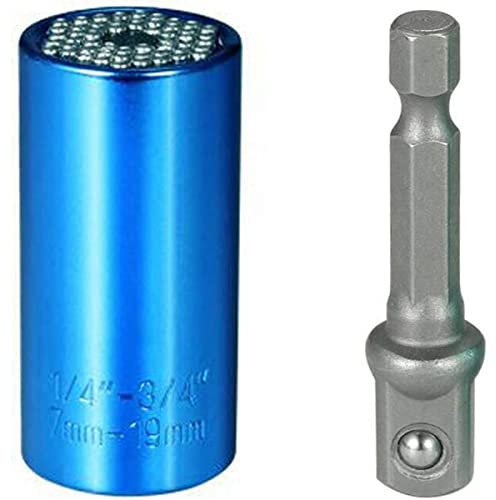 Llave de vaso universal de 7 a 19 mm, multifunción, herramientas de mano, adaptador de taladro, kit de herramientas de reparación, regalo para padre, hombre, manitas de bricolaje, chicos azul