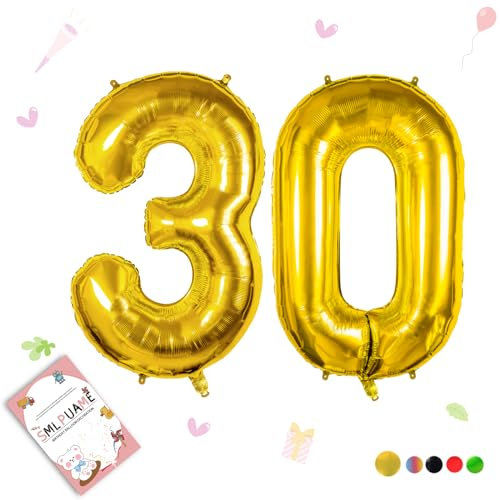 Smlpuame 102cm Folienballon Zahlen Luftballon 0-9 Geburtstag Golden Große 30 Ballons für Geburtstagsfeier Feierdekorationen, Heliumfolien Zahlenballons für Hochzeitstag