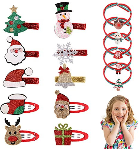 15 Stück Haarschmuck Weihnachten, Haarspangen Mädchen Glitzer, Haarklammern Kinder, Haarclips, Weihnachten Geschenke, Kleinigkeiten Adventskalender Füllung Kinder