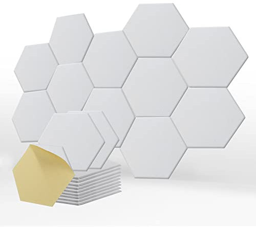 SK Studio 12 Stücke Akustikplatten, Akustik Hexagon Panels 30 x 25 x 0.9cm Selbstklebend Schallschutzpaneele Hochdichte Wandfliesen für Tonstudio, Büro, Studio, Akustische Behandlung Weiß