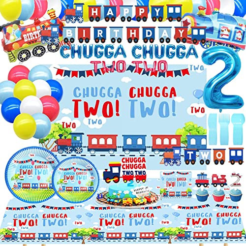 Chugga Chugga Two Two Birthday Party Supplies - 2nd Birthday Train Decorations and Party Plates