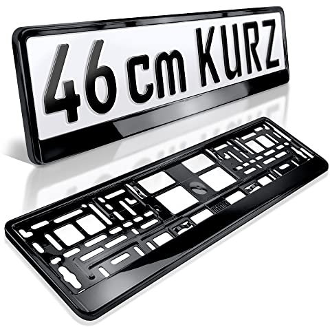 schildEVO 2 Kennzeichenhalter kurz | 46 cm | SCHWARZ Hochglanz | für Kurze Kennzeichen | Klavier-Lack Look | Nummernschildhalter 460 x 110 mm