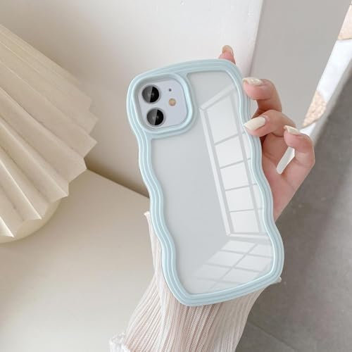 UEEBAI Hülle für iPhone 11, Wellen Rahmenform Silikon Stoßfeste Schutzhülle Anti-Kratzt Tansparent Rückseite TPU Bumper Cover für Mädchen Frauen Handyhülle für iPhone 11 - HellBlau