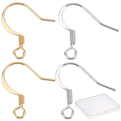 CREATCABIN 1 Box 100pcs Real 18K Gold Plated Earring Hooks Brass Ear Fishhook Wires Kits Charms Earring with Loop Findings Components for Jewelry Making DIY Earrings Findings-Real Platinum/Gold Plated