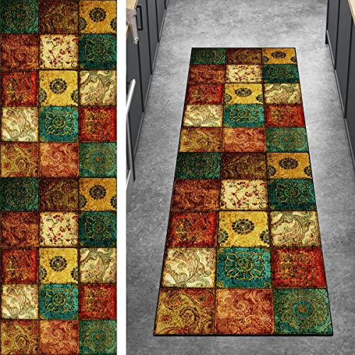 Ymural Kücheteppich Lang Teppich Läufer Flur Vintage 60x120CM Bunt Kücheläufer rutschfest Meterware Teppichläufer Waschbar Kurzflor Polyester Korridor, Breite 40-120cm