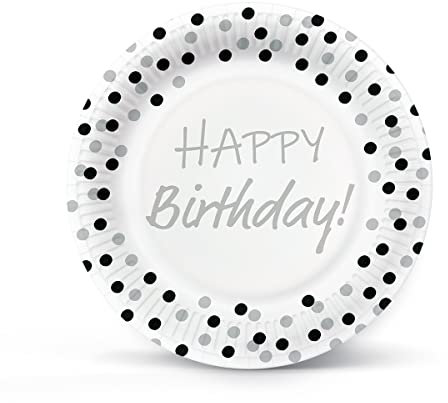 PAW - Piatti Carta Compleanno (23 cm) I 8 Pezzi I Piatti Usa e Getta - Classico, Elegante, Argento I Per Feste, Vacanze, Matrimoni I Colore: Birthday Confetti