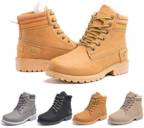 Stivali Donna Invernali Scarpe Trekking Scarponcini Fodera Caldi Stivaletti Stringati Boots Tacco Basso Antiscivolo Marrone Taglia 43 EU