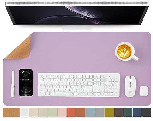Large Natural Cork & Leather Desk Pad,Double-Sided Desk Protector,Waterproof Keyboard Mouse Pad for Office/Home/Gaming/Decor(Purple,80cmx 40cm)