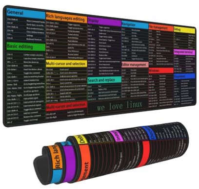 Linux-Befehle, Kommandozeile, Programmierer, Cybersecurity, Hacker, Tastenkombinationen, Cheatsheet, Gaming-Tastatur-Mauspad, Schreibtischunterlage, riesiges, verlängertes Mauspad (80 x 30 cm)