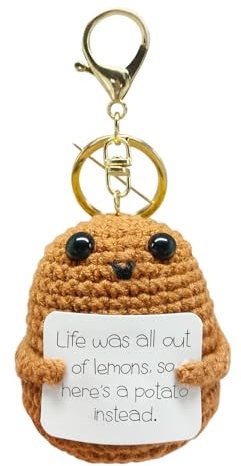 FANCYWUXI Positive Kartoffel Pocket Hug, Lustige Gestrickte Kartoffel mit Schlüsselanhänger, Mini-PlüSch Figuren Positive Kartoffel Puppe, Geschenk Für Freund Kartoffel Puppe (Braun Life)