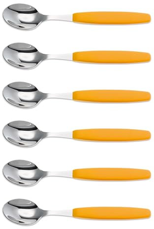 6er Set Giesser Messer Besteck Teelöffel Kaffeelöffel Löffel klein Rostfreier Stahl, Ergonomischer Griff, Spülmaschinenfest - Made in Germany - Gelb