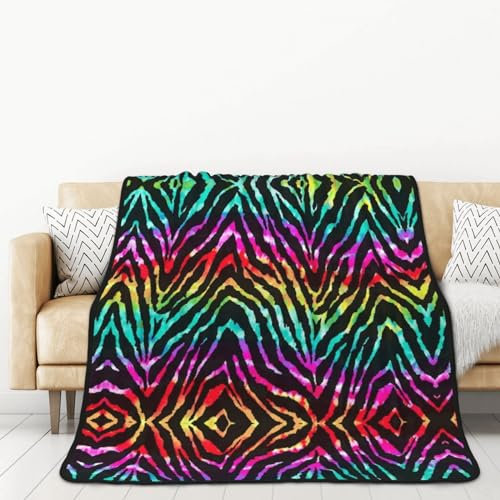 JAYWIS Bunte Regenbogen-Zebra-Druck-Kuscheldecken, doppelseitig, superweich, wendbar, Bett- und Couchdecke, Überwurf, superweich, warm, große Decke für Bett, Sofa, Auto, 152 x 203 cm