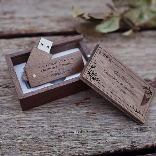 Disco de Memoria USB 3.0 Personalizado de Madera USB Flash Drive Grabado U Disk Regalo Ideal para Boda/Cumpleaños/Aniversario/Graduación (16GB, Nogal-Patrón-02)