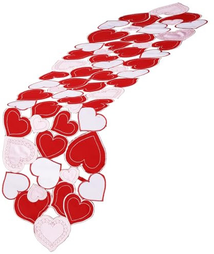 Valentinstag-Tischläufer, 176cm Lang Rot Weiß Liebe Bestickt Tischläufer Herz Romantisch Tischdecke Topper-Dekorationen für Jahrestag Hochzeit Verlobungen Zuhause Küche, Dekor