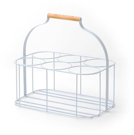 simpa Colour Wire Metal Wine Beer Milk Beverage 6 Bottle Carrier Holder Caddy with Handle - Matt Light Blue