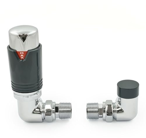 Thermostatic Radiator Valve Chrome & Anthracite Corner TRV – Style (Chrome & Anthracite)