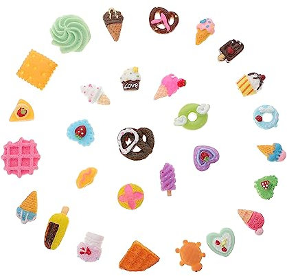 ibasenice 30st Essen Und Spielen in Miniatur Flatback Kawaii Cabochons Flachback- Kn? Sü?igkeiten Sü?e Reize Flatback Donut Charms Flache Rückkügelchen Perlen Harz Sahnekaugummi Lieferungen