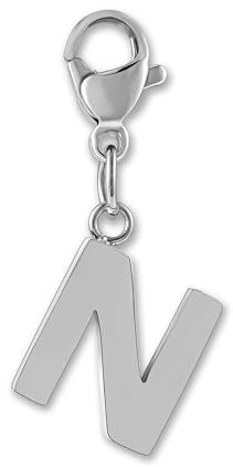 GD GOOD.designs Charms Anhänger mit Buchstabe N und Karabiner Verschluss - Initial Charm Silber aus Edelstahl für Bettelarmband - Valentinstag-Geschenk für Sie und Ihn