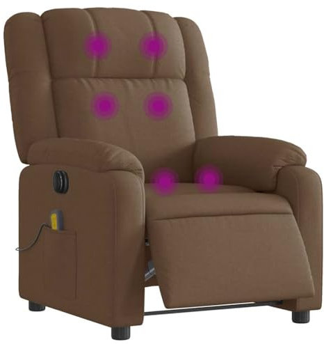 vidaXL Massagesessel, Sessel Elektrisch, Relaxsessel mit Liegefunktion Vibrationsfunktion, Fernsehsessel Liegesessel für Wohnzimmer, Braun Stoff