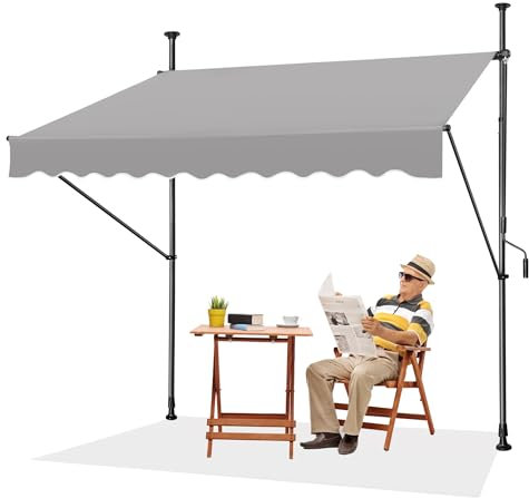 XINZI 350cm Breite Sonnenschutz Klemmmarkise Höhenverstellbar Balkon Markise mit Handkurbel UV-beständig & Wetterfest Breite Sonnenschutzrollo Außen Terrase Seitenwand ohne Bohren (Hellgrau)