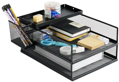 ZNMYDMT Stapelbare Briefablage mit 3 Ebenen, Büro-Schreibtisch, Papier-Organizer, Aktenablagen, Schreibtischhalter für Papierbriefzubehör, mit Stifthalter