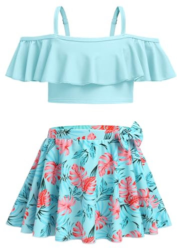 Arshiner 3 Stück Mädchen Bikini Sets Kinder BlumenTie Dye Badeanzug Sommer Strand Bademode Set Surfen Badeanzüge für Kinder Blau 160