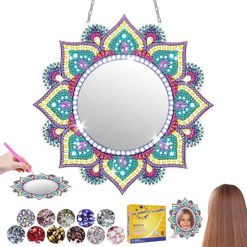 Geschenk für Mädchen 6 7 8 9 10 11 Jahre: Basteln Diamantmalerei Spiegel Bastelset Kinder ab 6 7 8 10 Jahren, Mandala Kosmetikspiegel Mädchen Geburtstagsgeschenk Spielzeug von 5-12 Jahren (# 03)