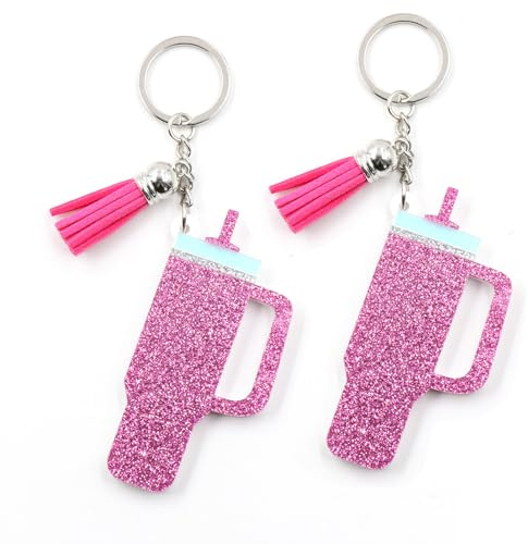 SAMIQU Cute Key Chain for Women, 2Pcs, Acrylic Ornaments for Stanley Tumbler, Rose
