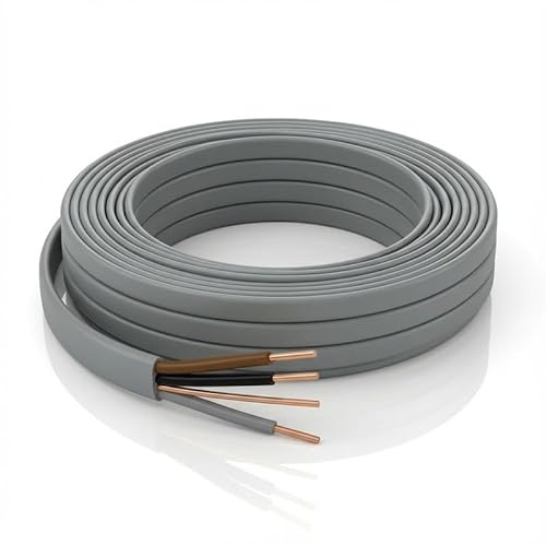 LampStation 6243Y 3 Core and Earth Cable 1.5mm Grey Lighting 10 Metres | BASEC approved BS 6004, flat PVC solid copper, 300/500V, for two way switching, central heating and electrical wiring