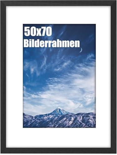 wyewye 50x70 cm Bilderrahmen 1 Stück, Holz-Bilderrahmen mit Passepartout für 50x70 cm Druck, Kunststoff-Bilderrahmen für Wand, Klassischem Design, Perfekt zum Verschenken, Schwarz