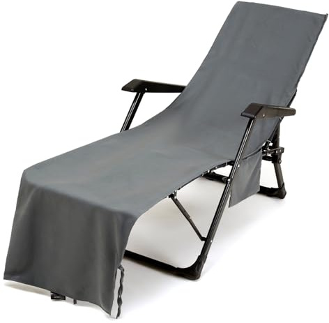 Treer Sonnenliege Auflage, Solide Farbe Gartenliege Abdeckung, Frottee Schonbezug Gartenstuhl mit 2 Taschen, für Schwimmbäder Strände Gartenhotels Liegenauflagen (75x210cm,Grau)