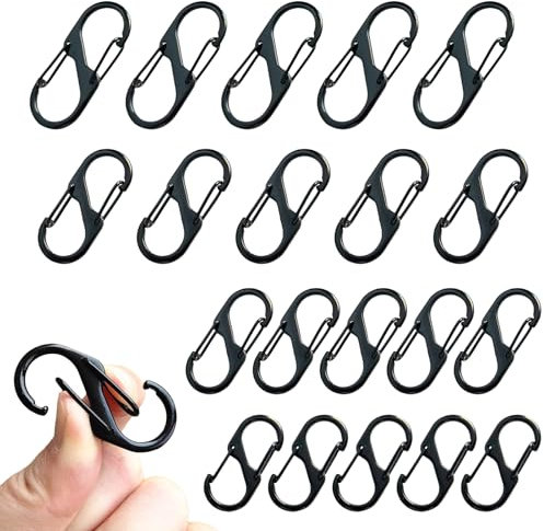 20 PCS S Small Carabiners Clips, 4 Sizes (60mm/50mm/40mm/32mm) Double Spring Hooks Metal Clips, Backpack Lock, Zipper Pulls Suitable key clip for Fishing Camping Hiking Anti Theft